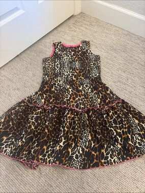 Zoe Ltd Leopard Print Tiered Dress with Pink Trim